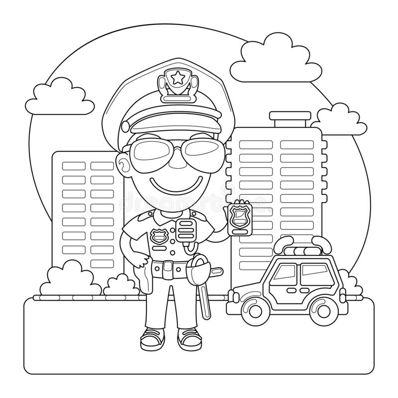 Online coloring book: Coloring page policeman shows his badge